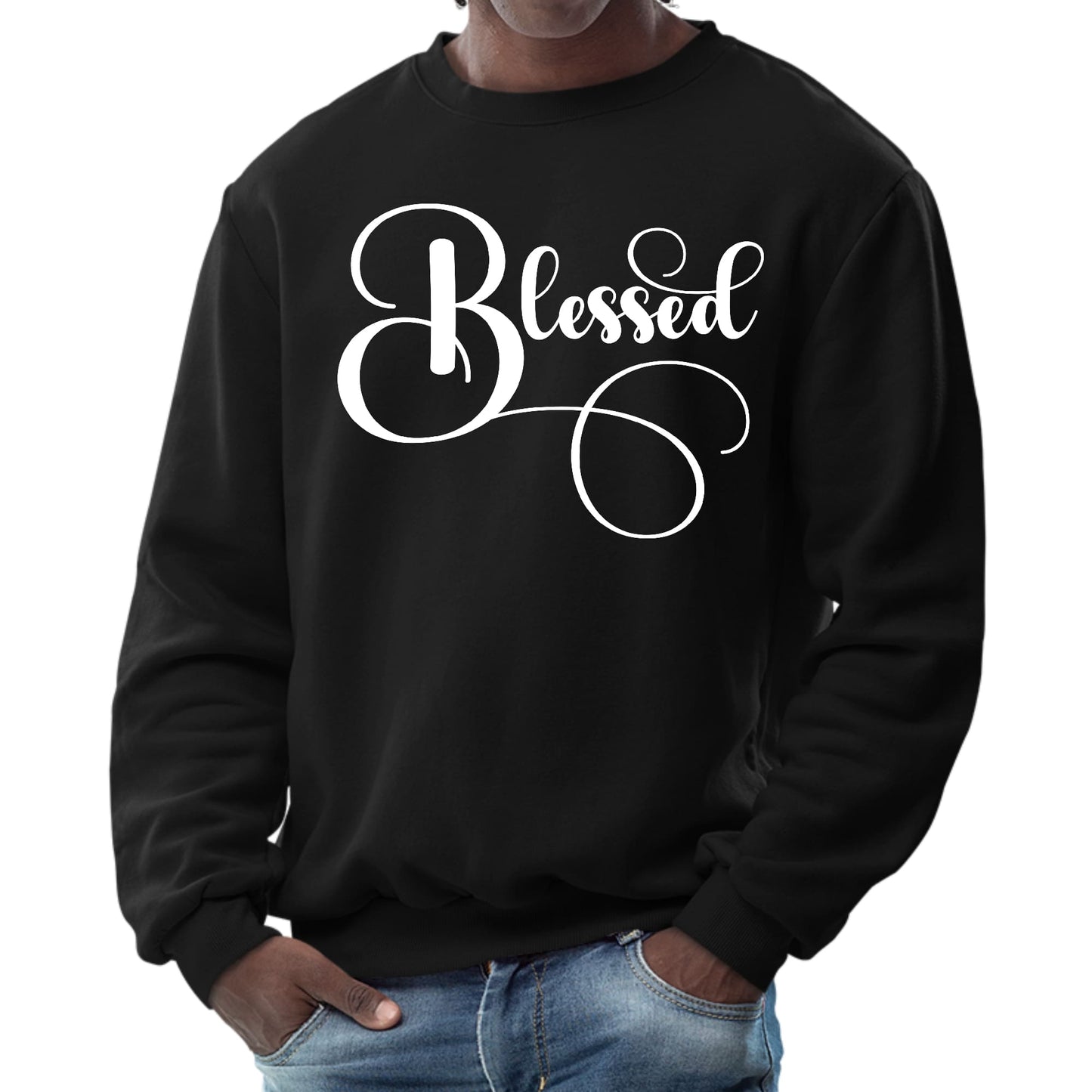 Mens Graphic Sweatshirt - Blessed Graphic Illustration-0