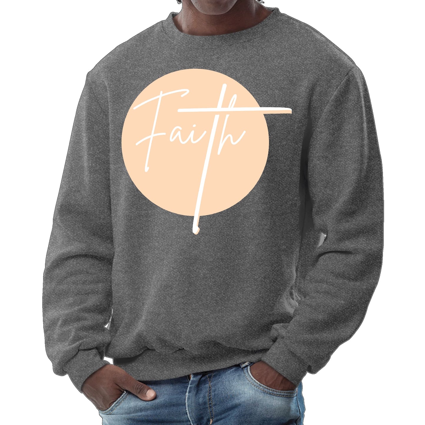 Mens Graphic Sweatshirt - Faith - Christian Affirmation - Peach-6