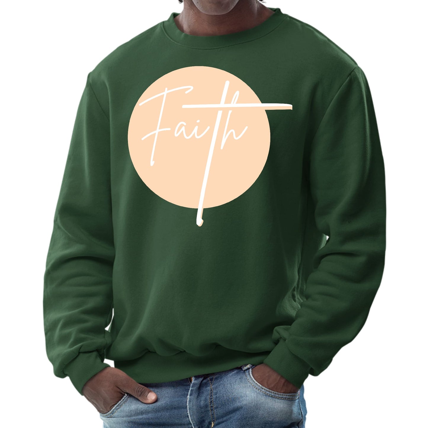 Mens Graphic Sweatshirt - Faith - Christian Affirmation - Peach-5