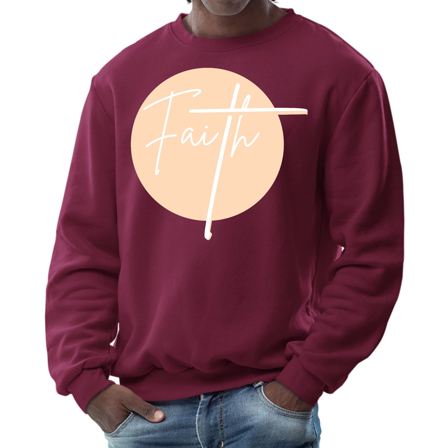 Mens Graphic Sweatshirt - Faith - Christian Affirmation - Peach-4