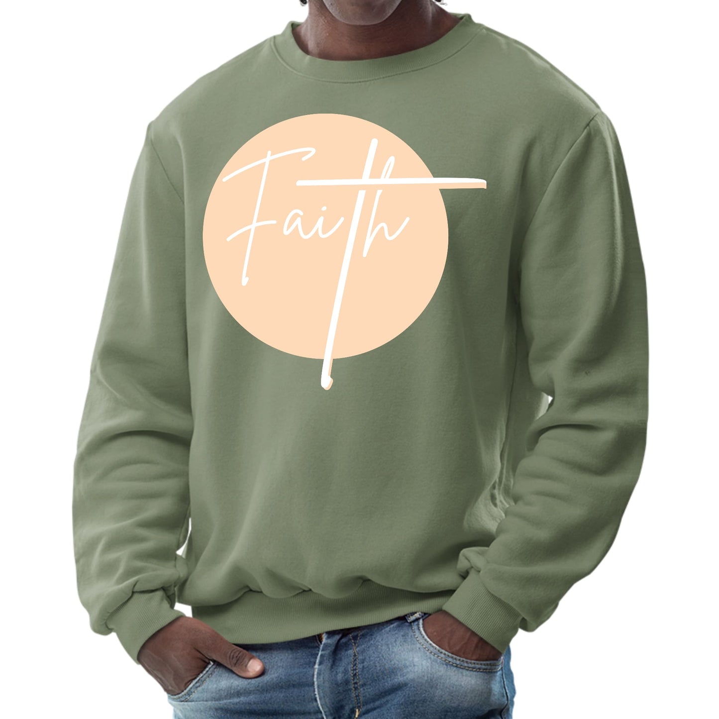 Mens Graphic Sweatshirt - Faith - Christian Affirmation - Peach-7