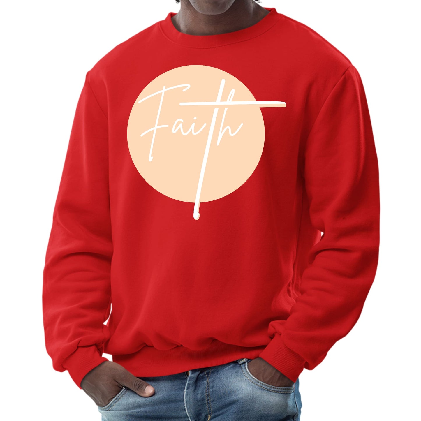 Mens Graphic Sweatshirt - Faith - Christian Affirmation - Peach-1