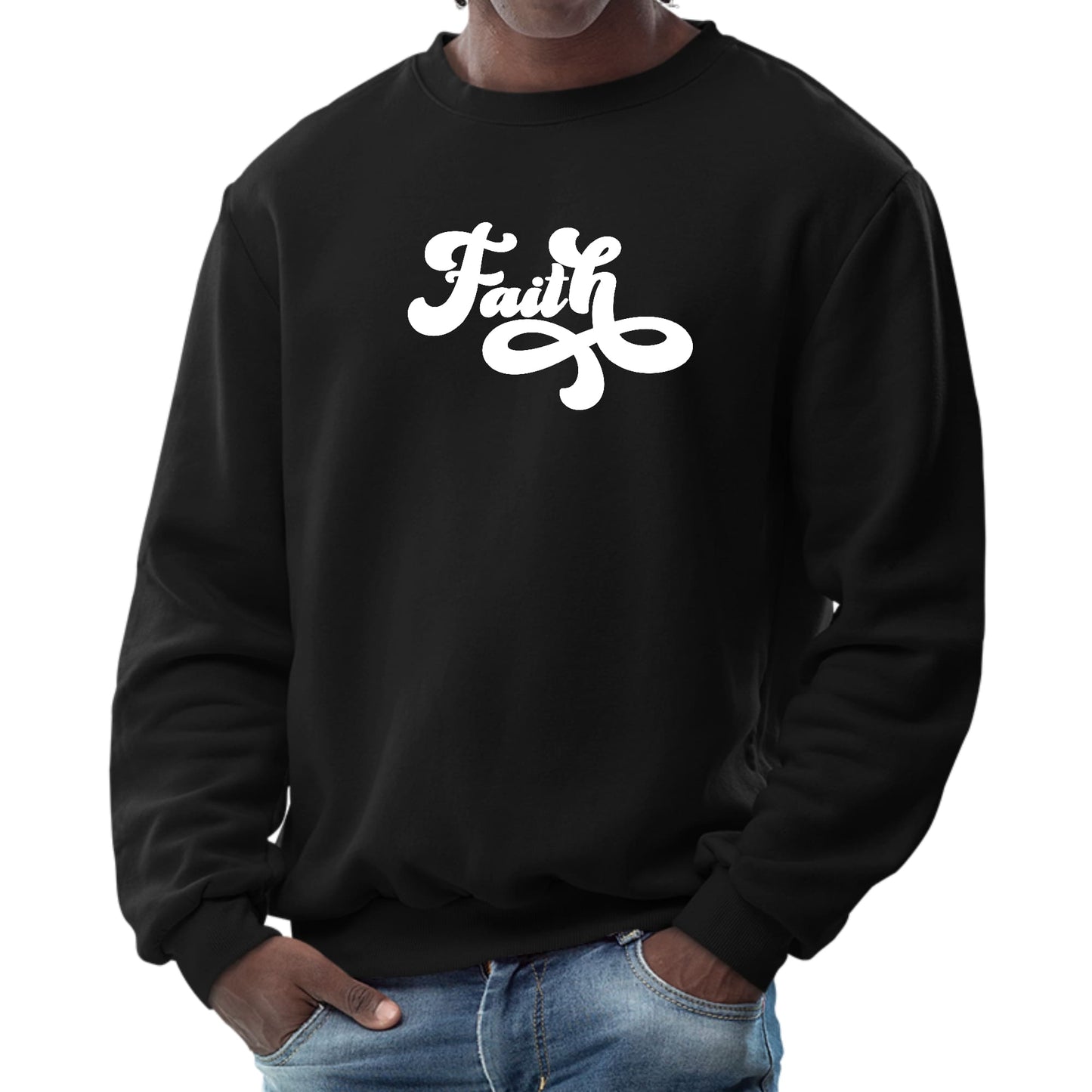 Mens Graphic Sweatshirt - Faith Script Illustration-0