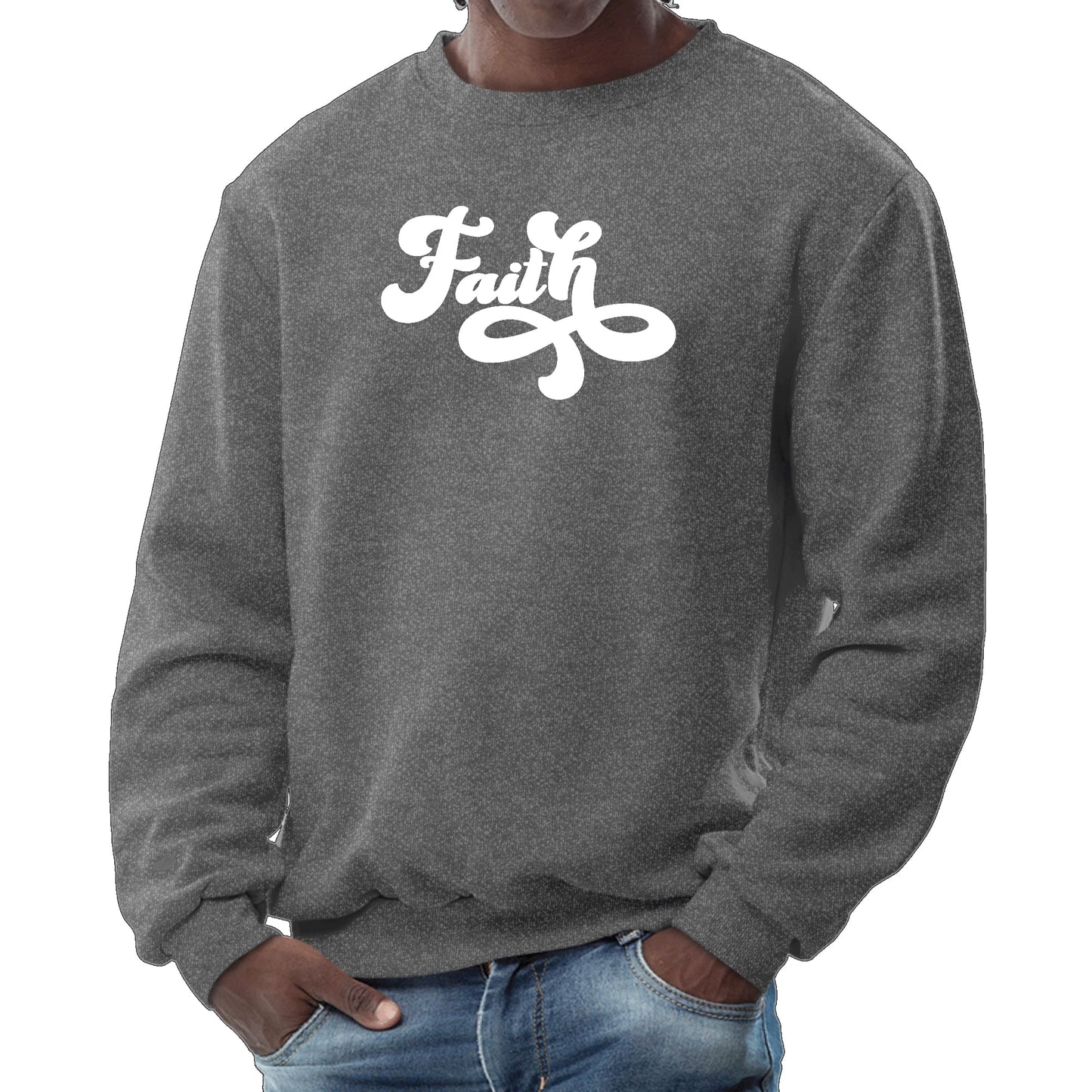 Mens Graphic Sweatshirt - Faith Script Illustration-6