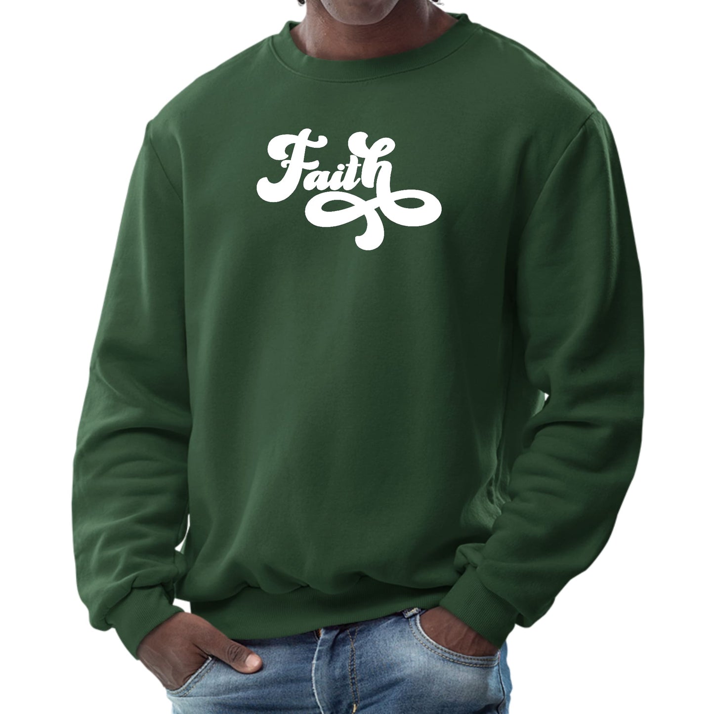 Mens Graphic Sweatshirt - Faith Script Illustration-5
