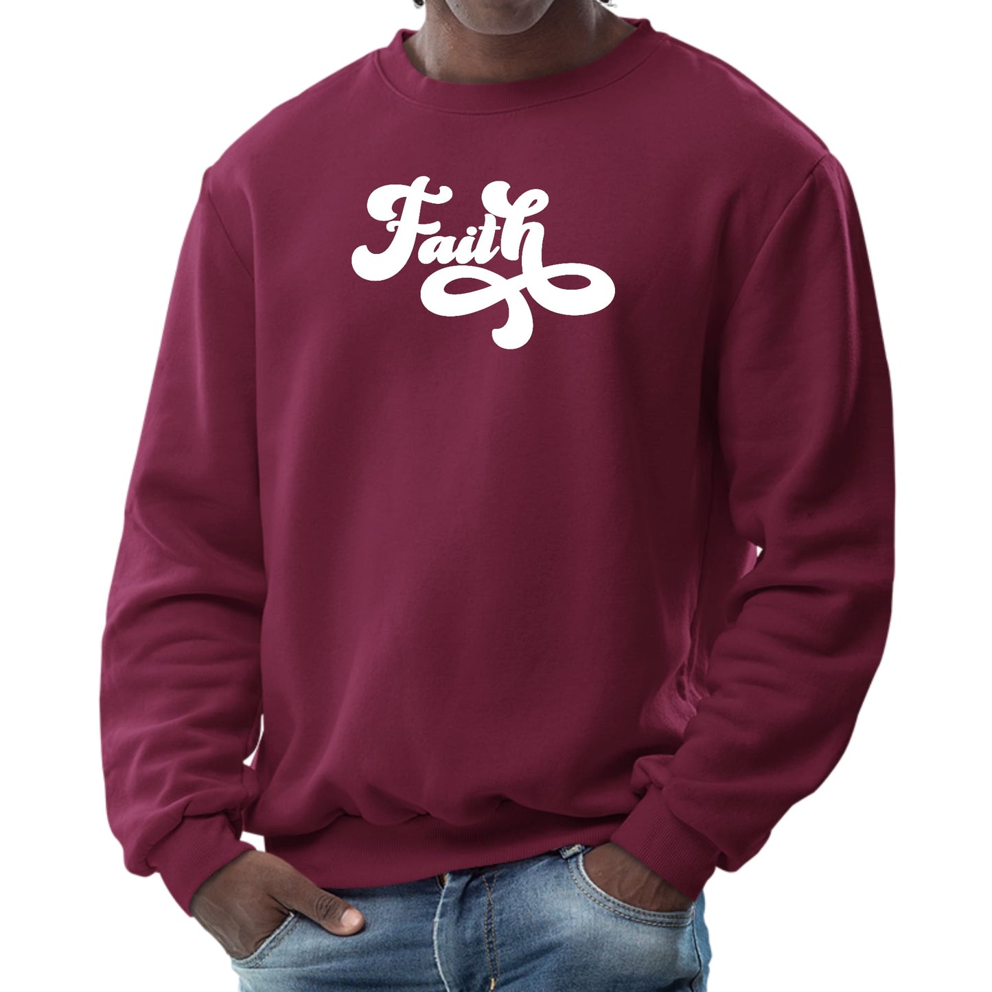 Mens Graphic Sweatshirt - Faith Script Illustration-4
