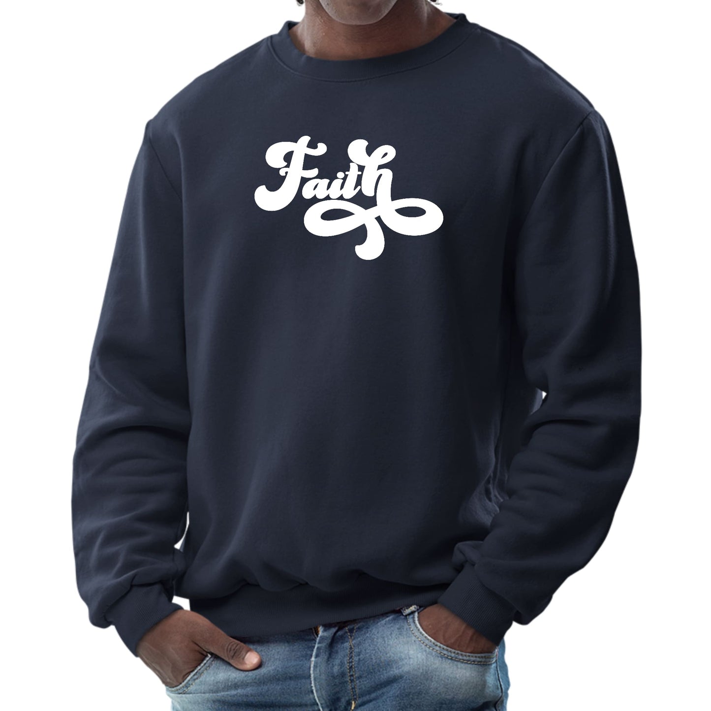 Mens Graphic Sweatshirt - Faith Script Illustration-2