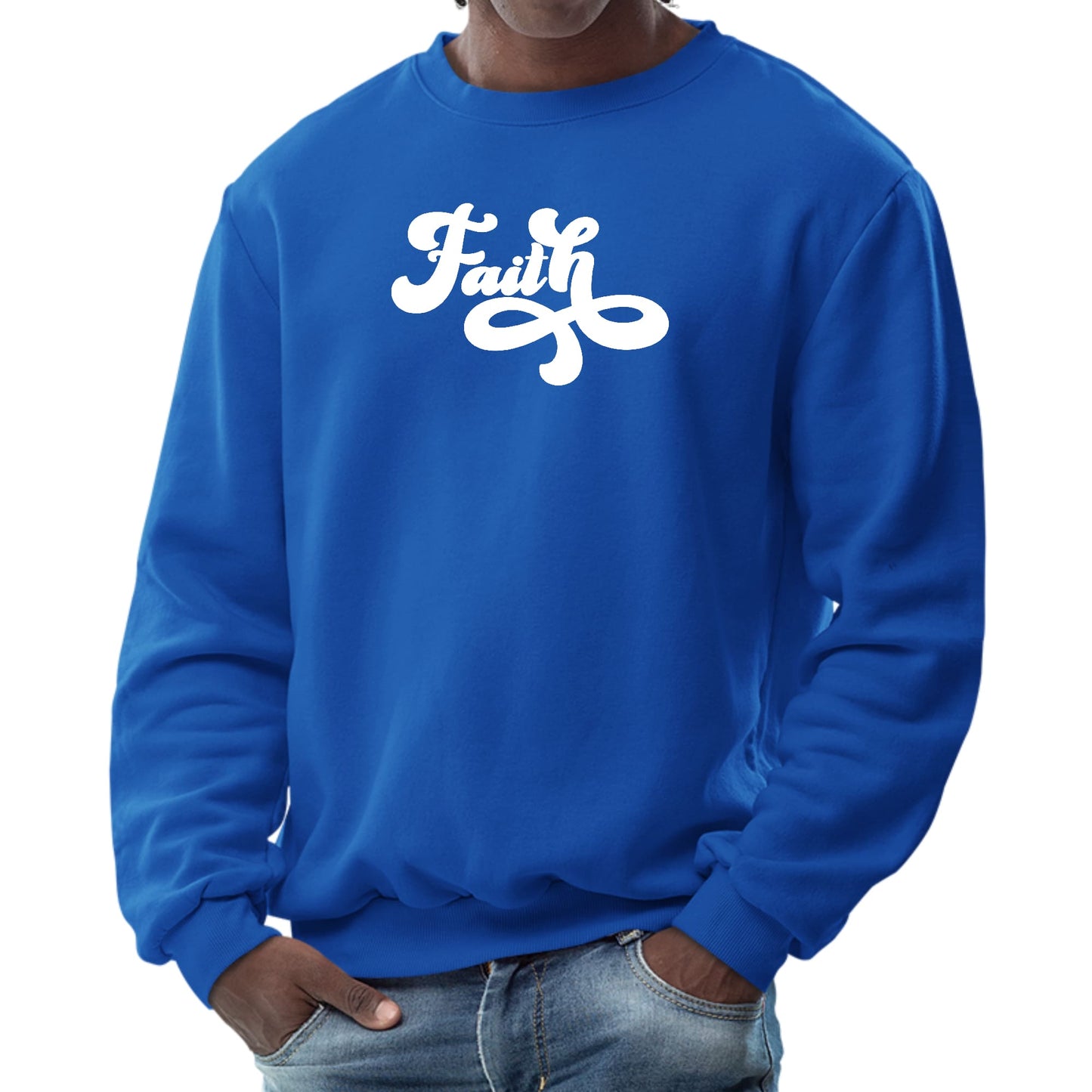Mens Graphic Sweatshirt - Faith Script Illustration-3