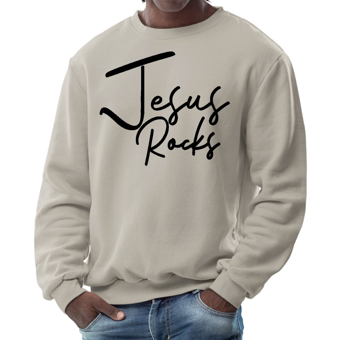 Mens Graphic Sweatshirt - Jesus Rocks Print-4