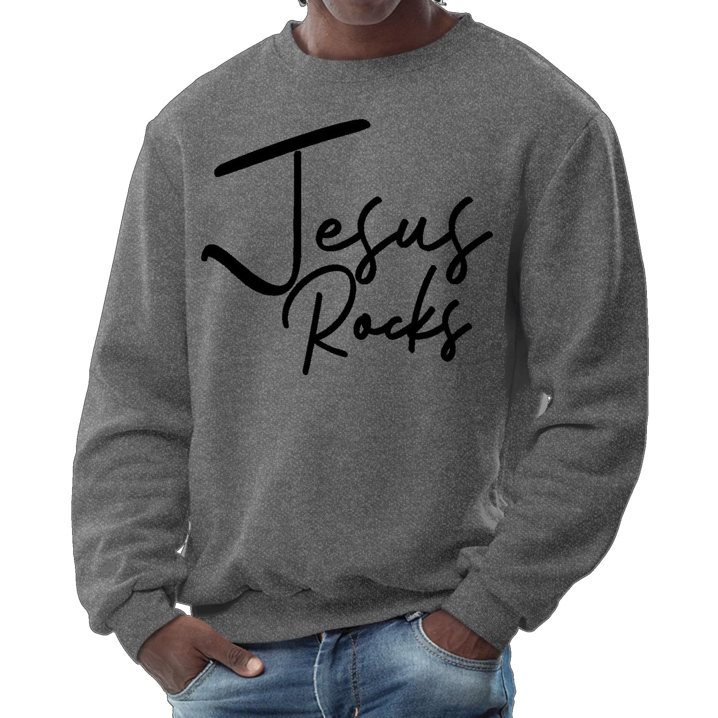 Mens Graphic Sweatshirt - Jesus Rocks Print-6