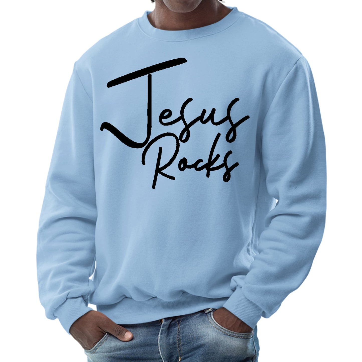 Mens Graphic Sweatshirt - Jesus Rocks Print-5