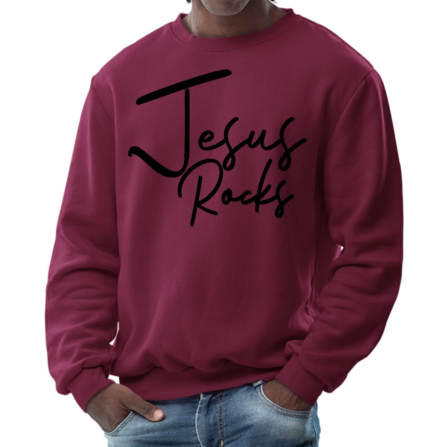 Mens Graphic Sweatshirt - Jesus Rocks Print-3