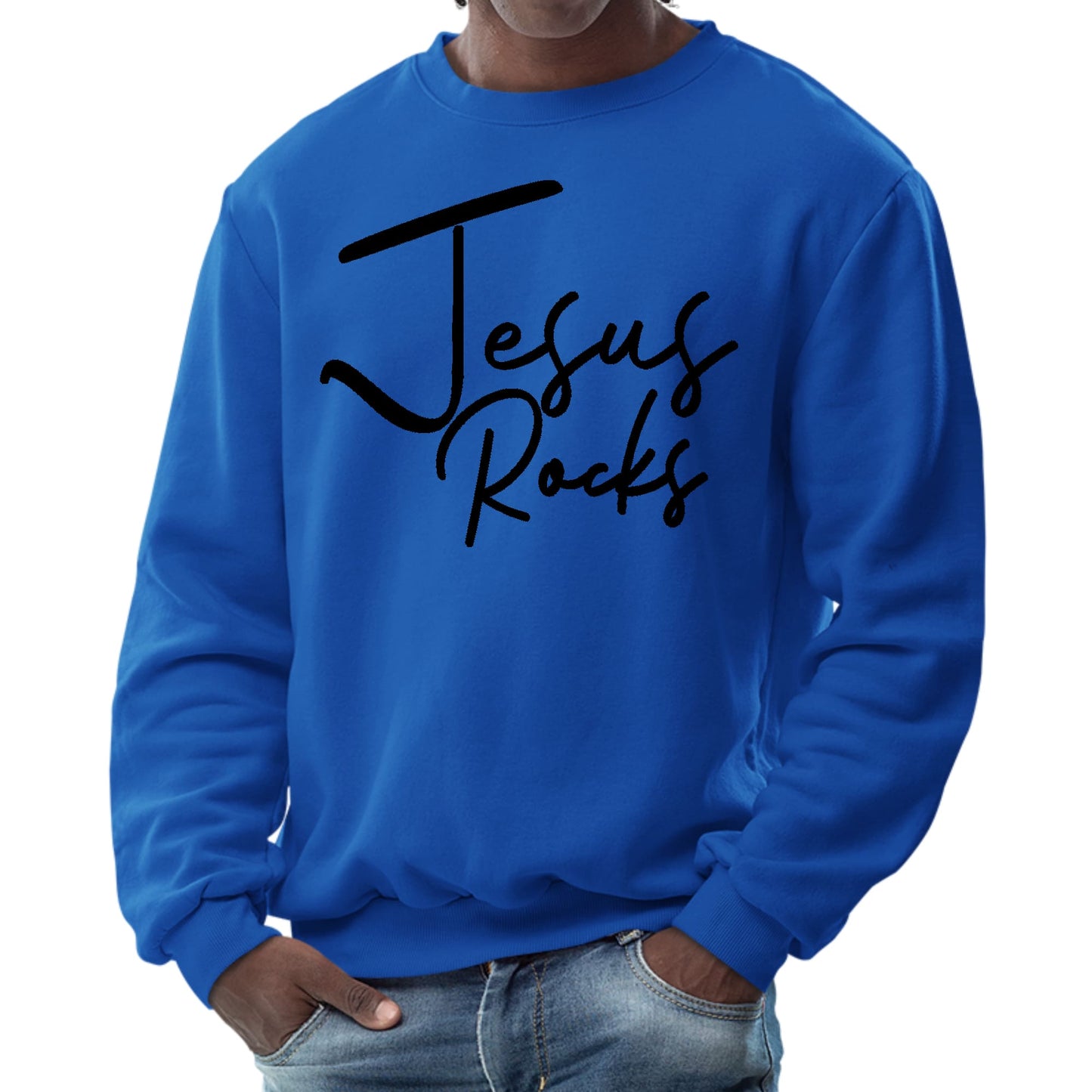 Mens Graphic Sweatshirt - Jesus Rocks Print-2