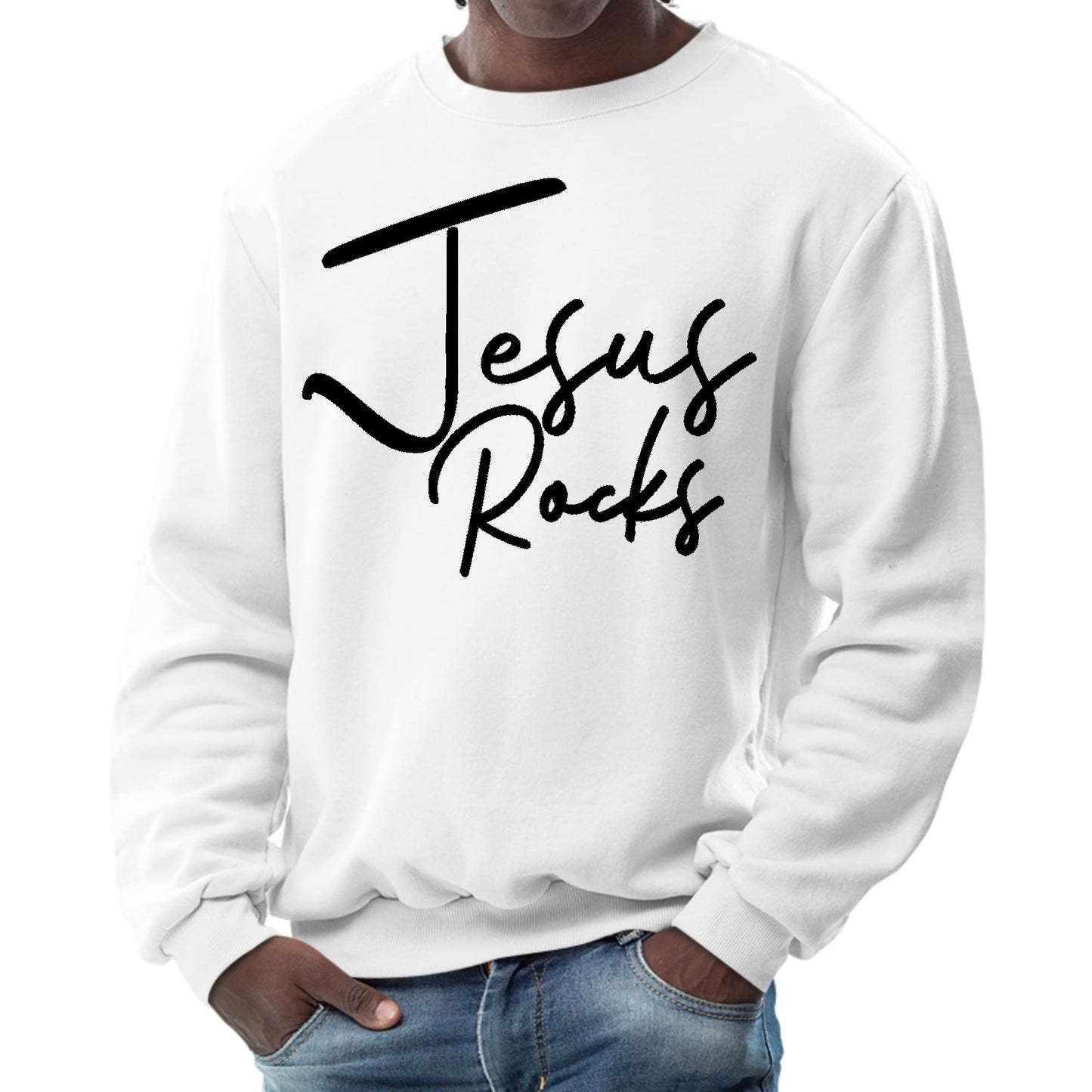 Mens Graphic Sweatshirt - Jesus Rocks Print-0
