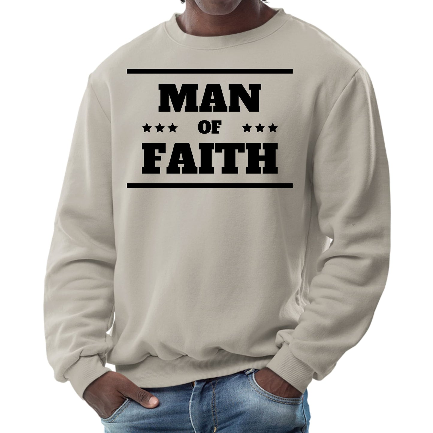 Mens Graphic Sweatshirt - Man of Faith Black Illustration-4