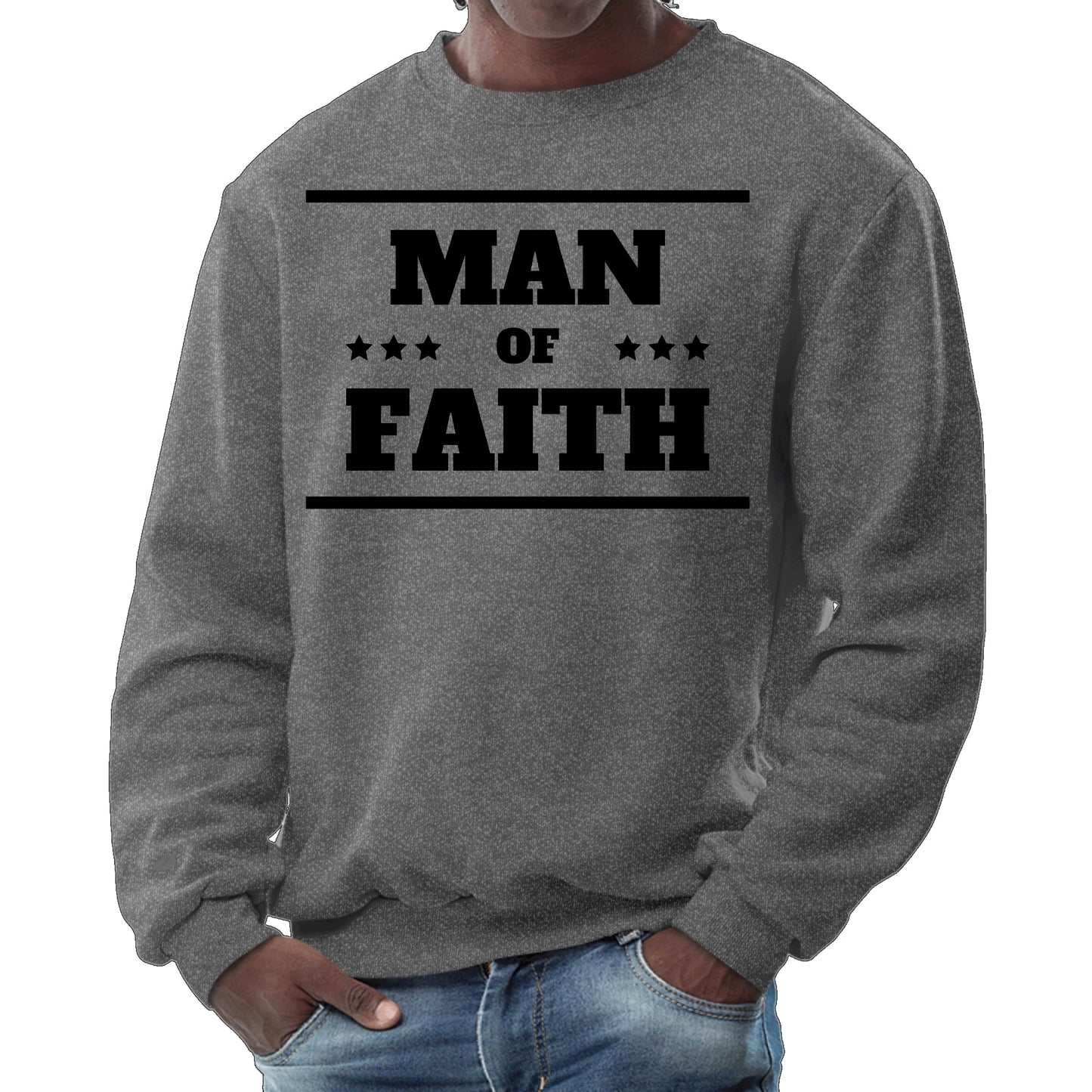 Mens Graphic Sweatshirt - Man of Faith Black Illustration-6