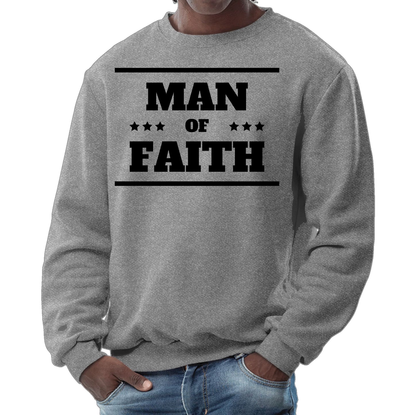 Mens Graphic Sweatshirt - Man of Faith Black Illustration-7