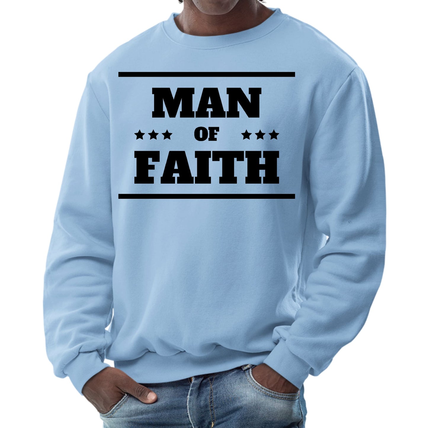 Mens Graphic Sweatshirt - Man of Faith Black Illustration-5