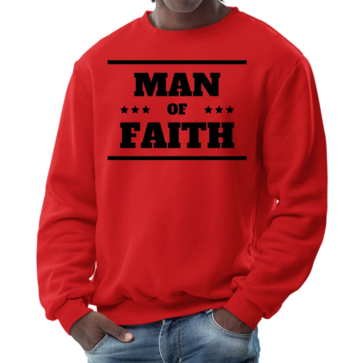 Mens Graphic Sweatshirt - Man of Faith Black Illustration-1