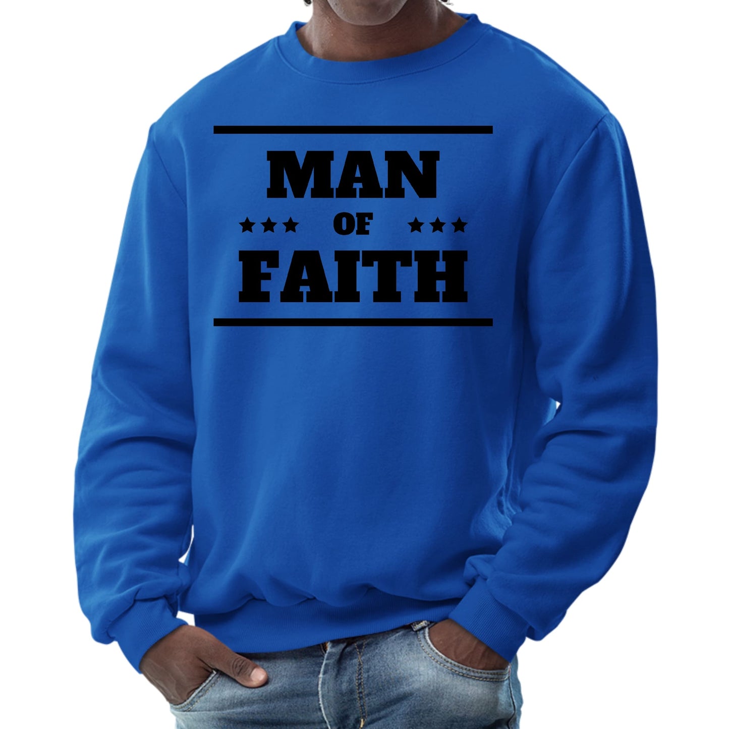 Mens Graphic Sweatshirt - Man of Faith Black Illustration-2