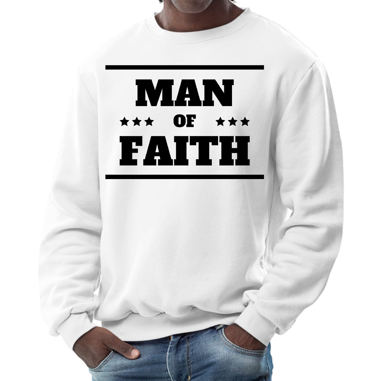 Mens Graphic Sweatshirt - Man of Faith Black Illustration-0