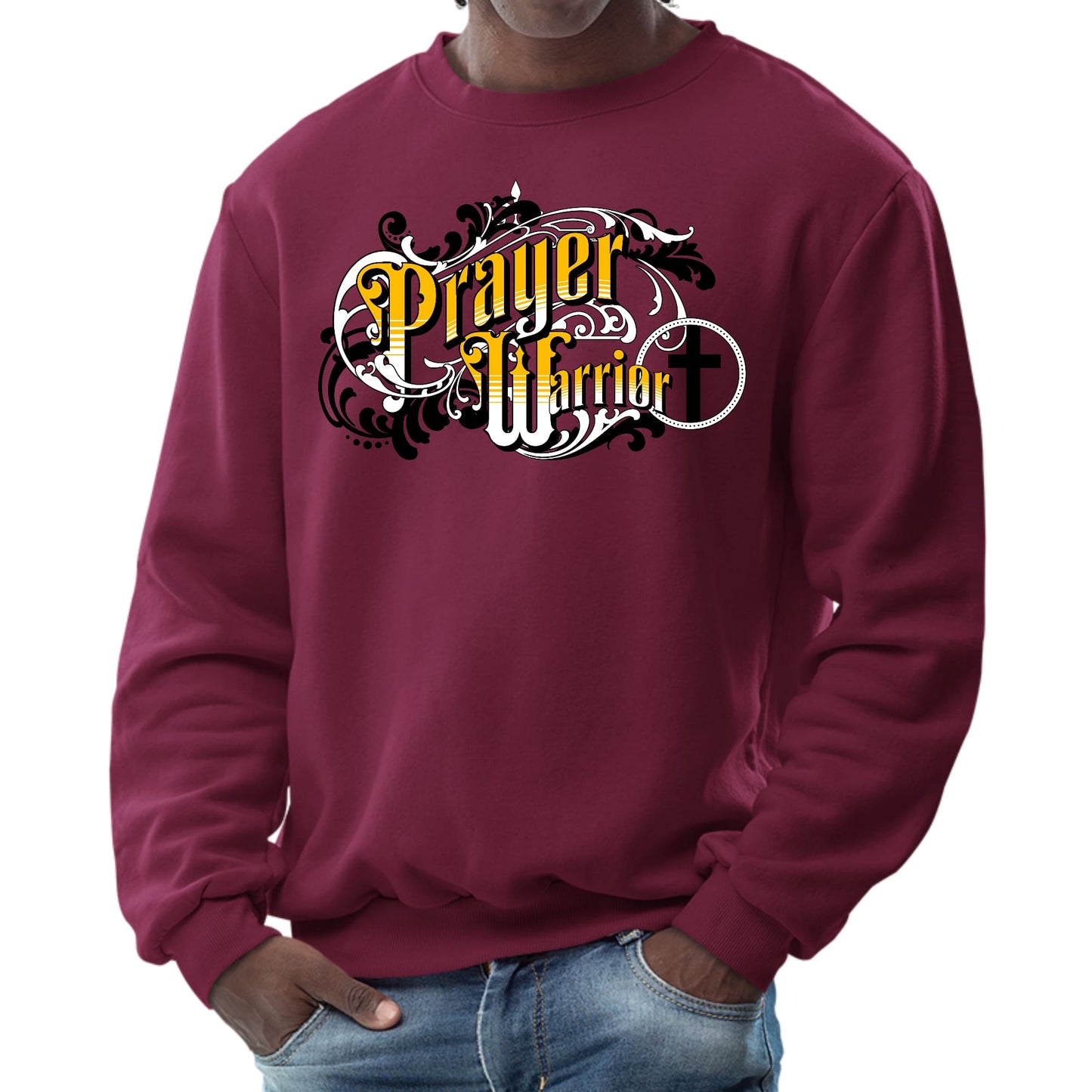 Mens Graphic Sweatshirt - Prayer Warrior Victorian Style Illustration-3