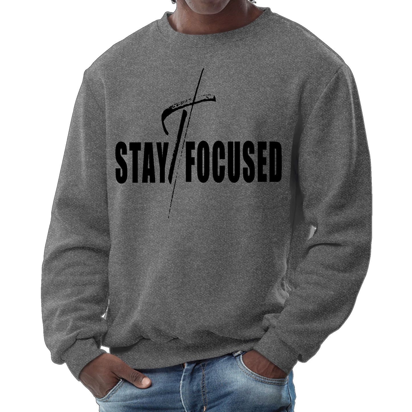 Mens Graphic Sweatshirt - Stay Focused Black Print-6