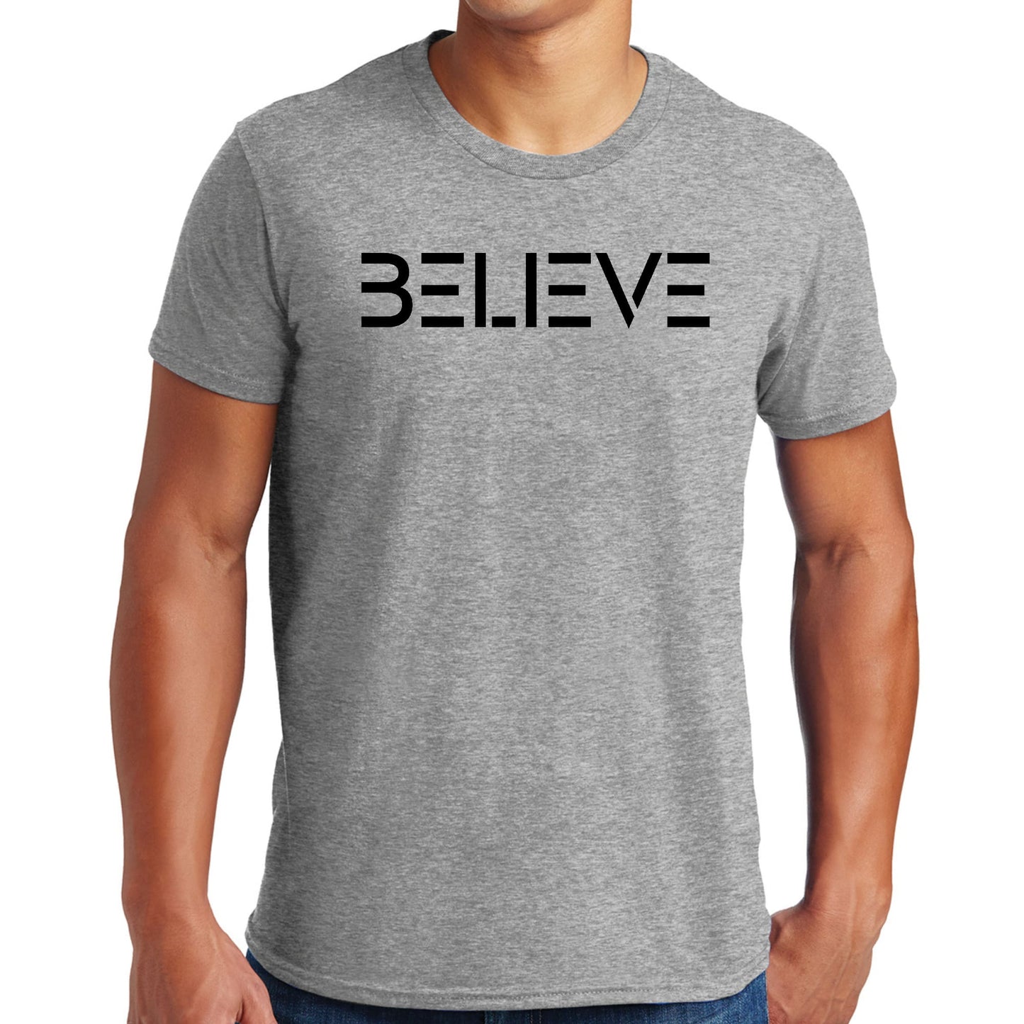 Mens Graphic T-shirt Believe Black Print-4