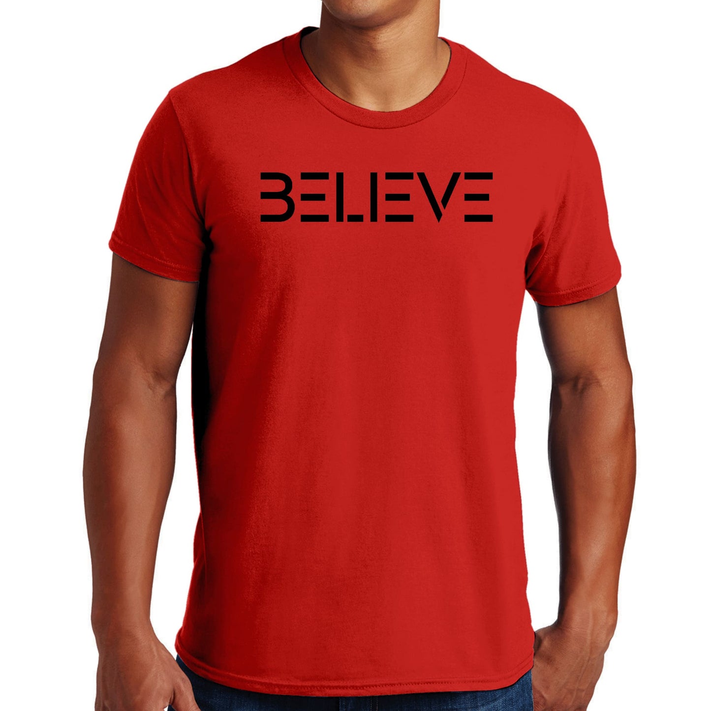 Mens Graphic T-shirt Believe Black Print-2