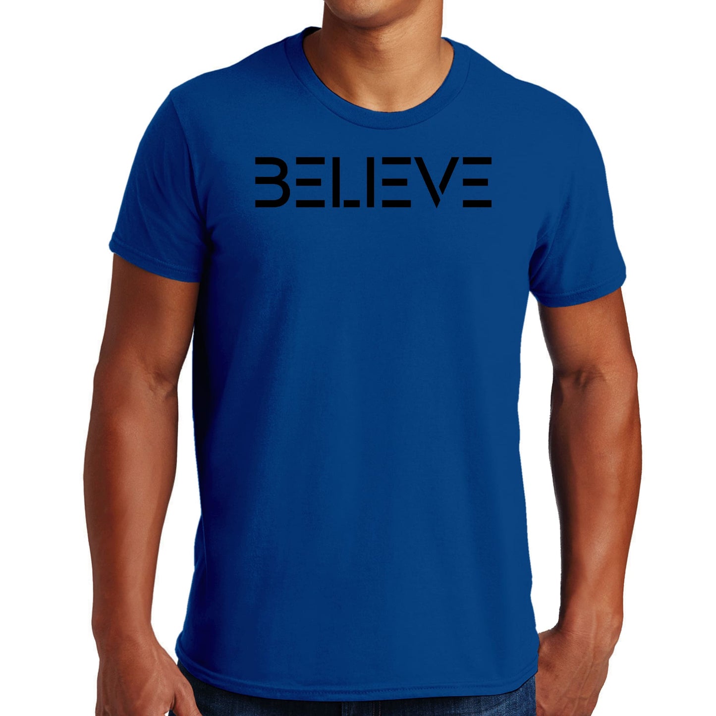 Mens Graphic T-shirt Believe Black Print-3