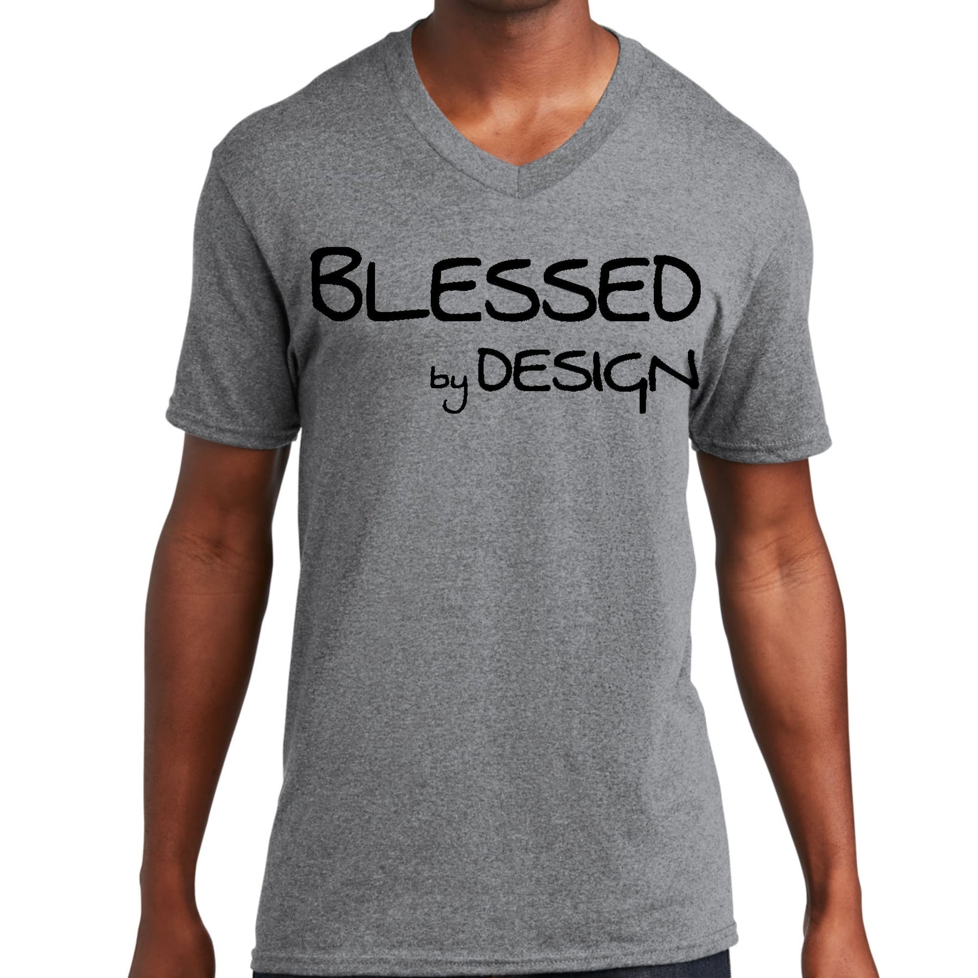 Mens Graphic V-neck T-shirt - Blessed by Design - Inspirational-0