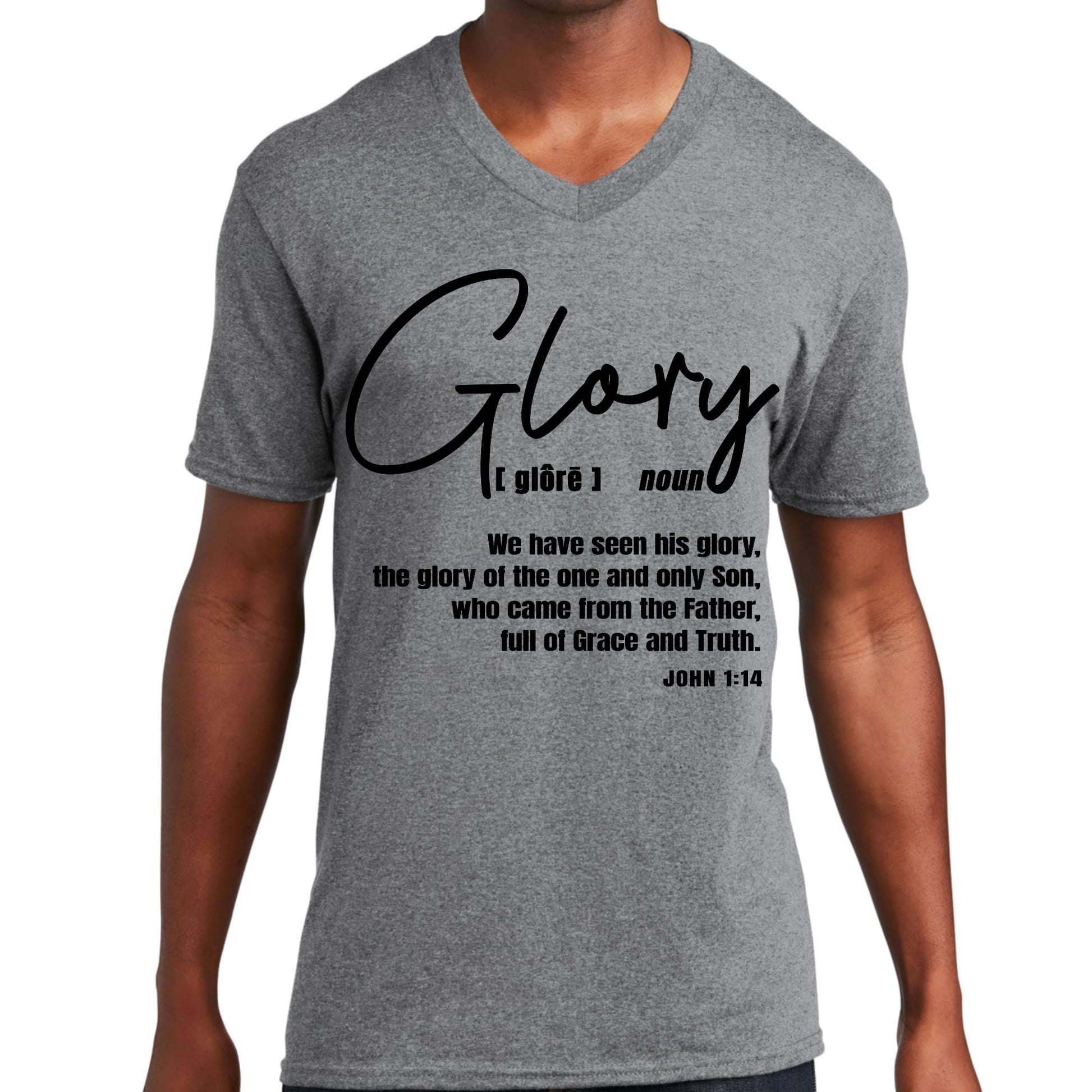 Mens Graphic V-neck T-shirt - Glory - Christian Inspiration - Black-0