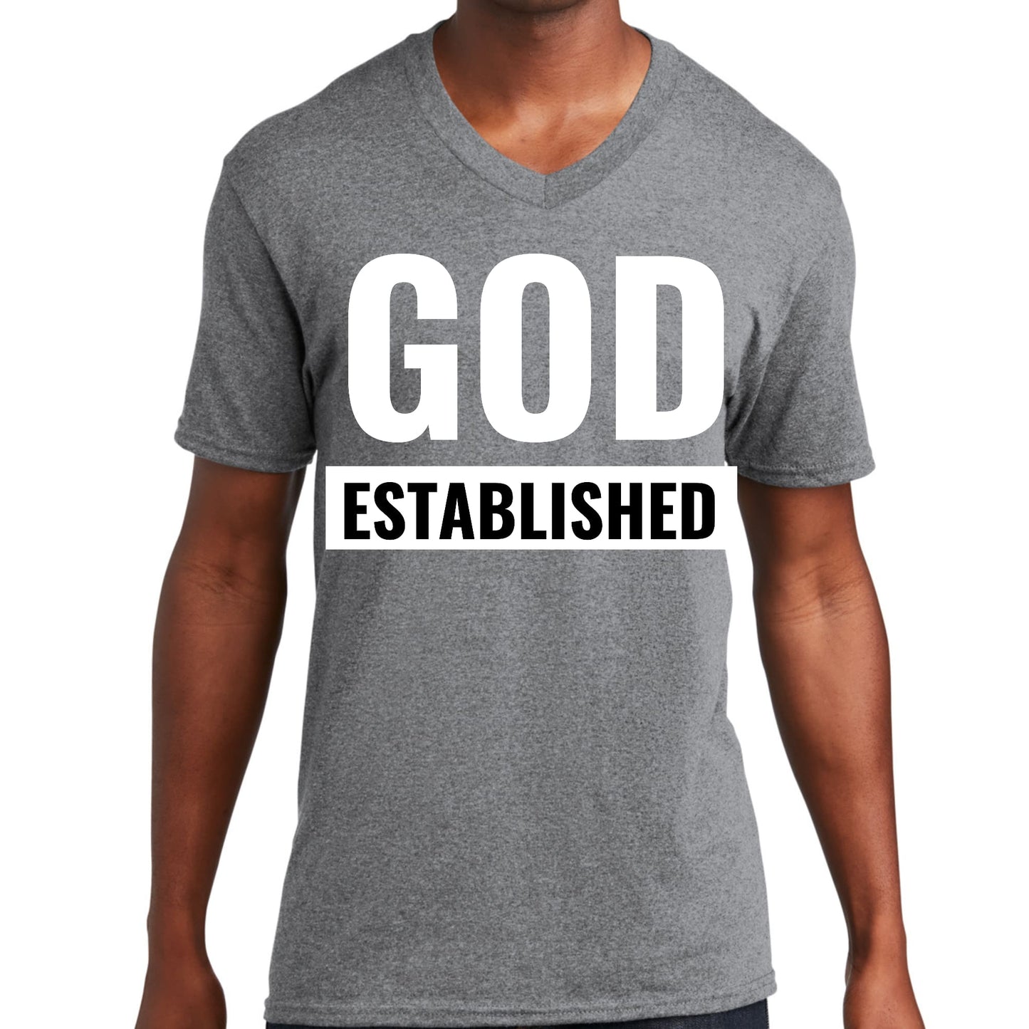 Mens Graphic V-neck T-shirt - God Established-1