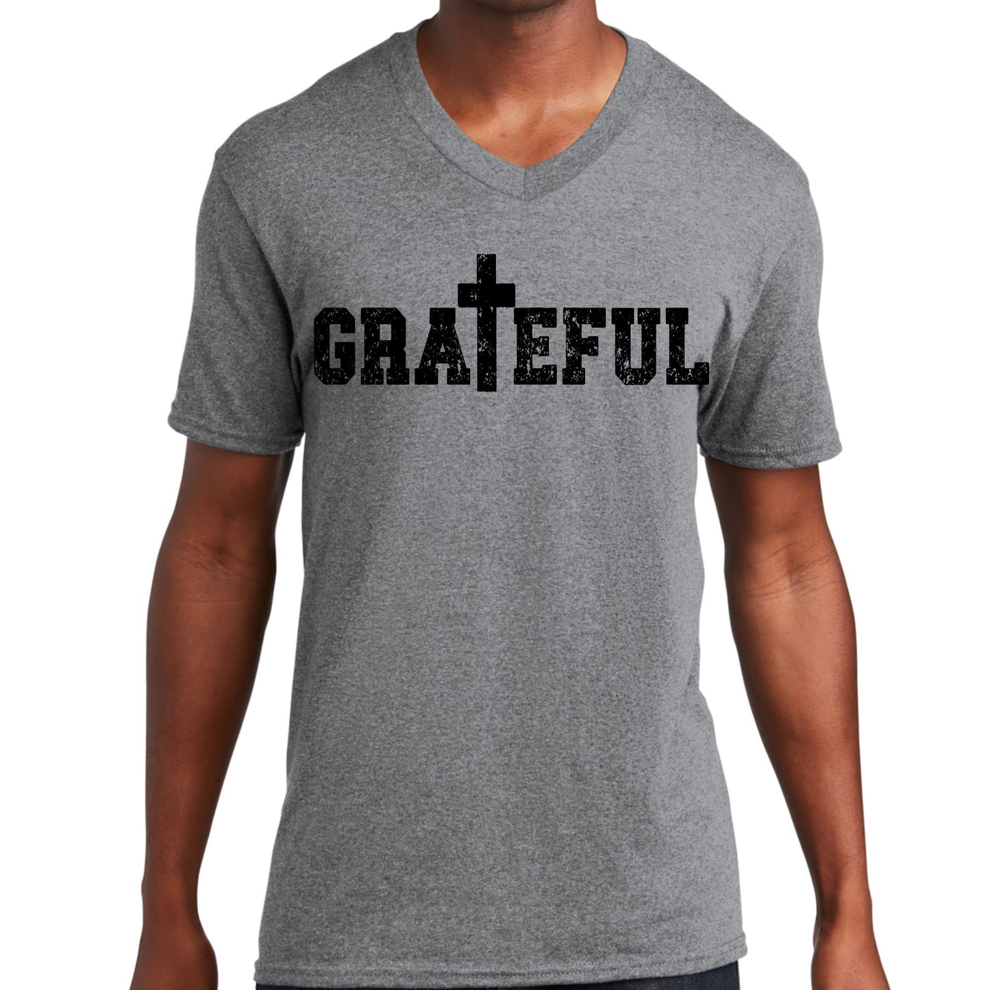 Mens Graphic V-neck T-shirt - Grateful Print-0