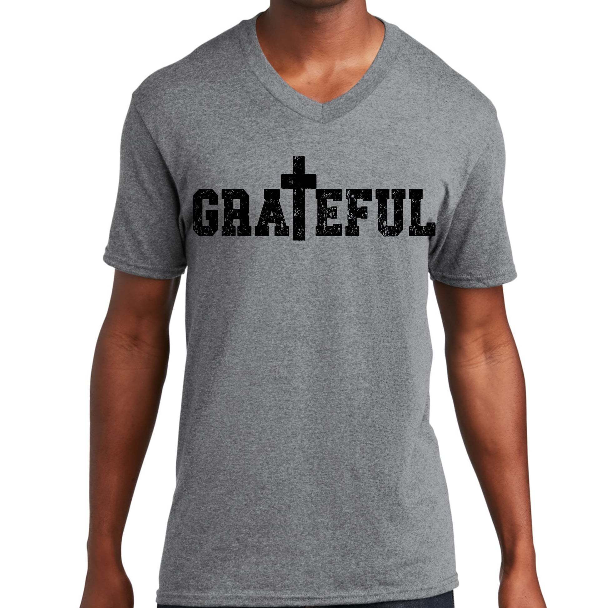 Mens Graphic V-neck T-shirt - Grateful Print-0