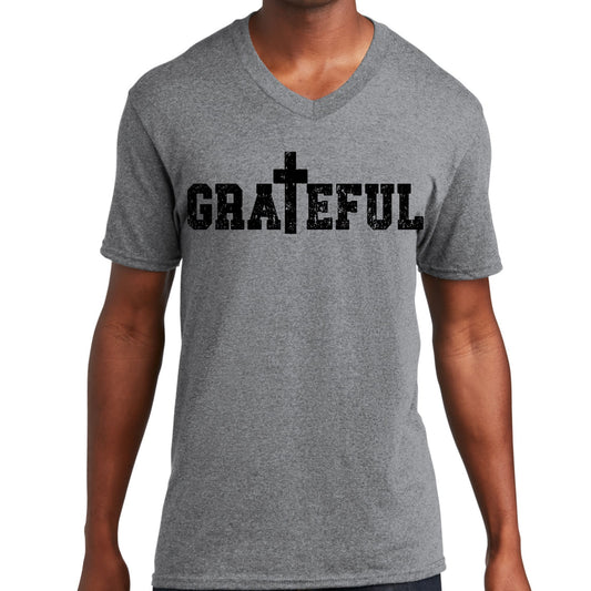 Mens Graphic V-neck T-shirt - Grateful Print-0