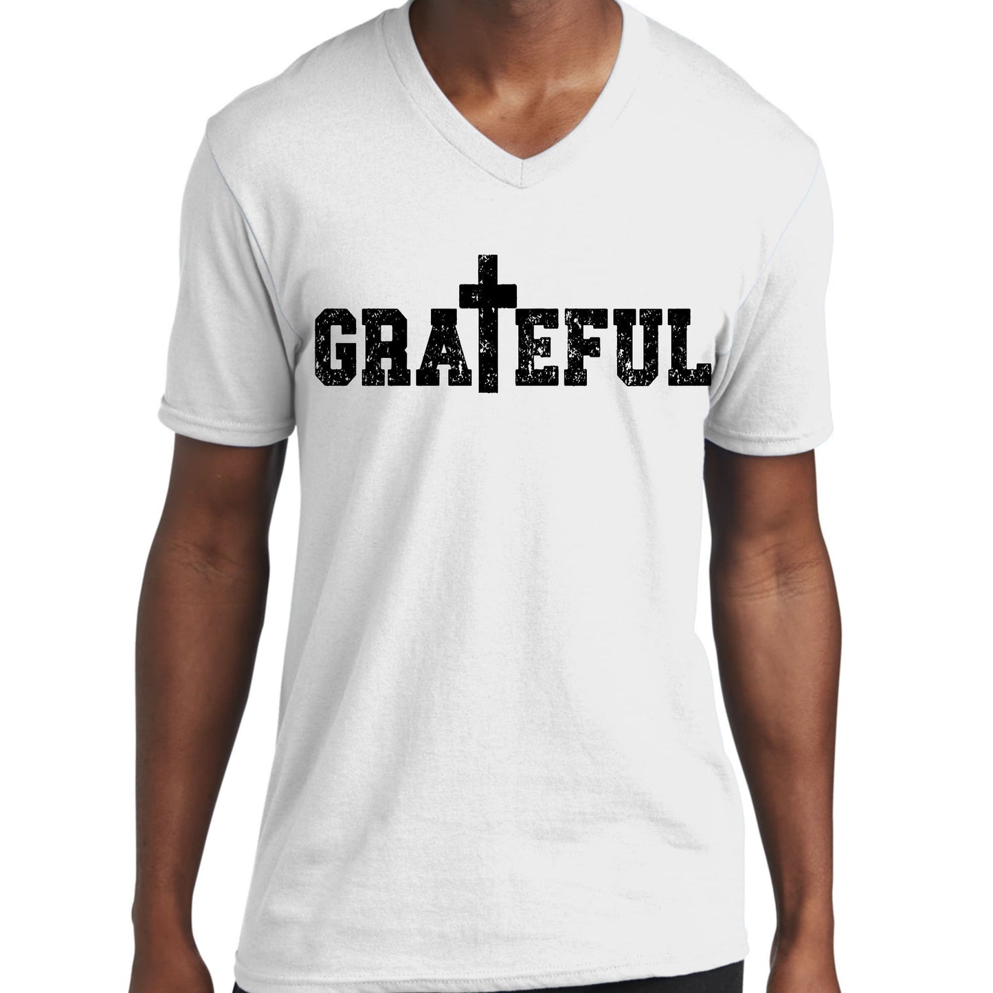 Mens Graphic V-neck T-shirt - Grateful Print-1