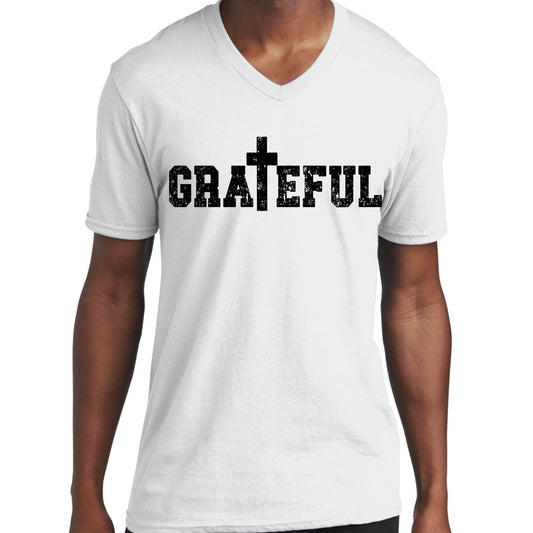 Mens Graphic V-neck T-shirt - Grateful Print-1