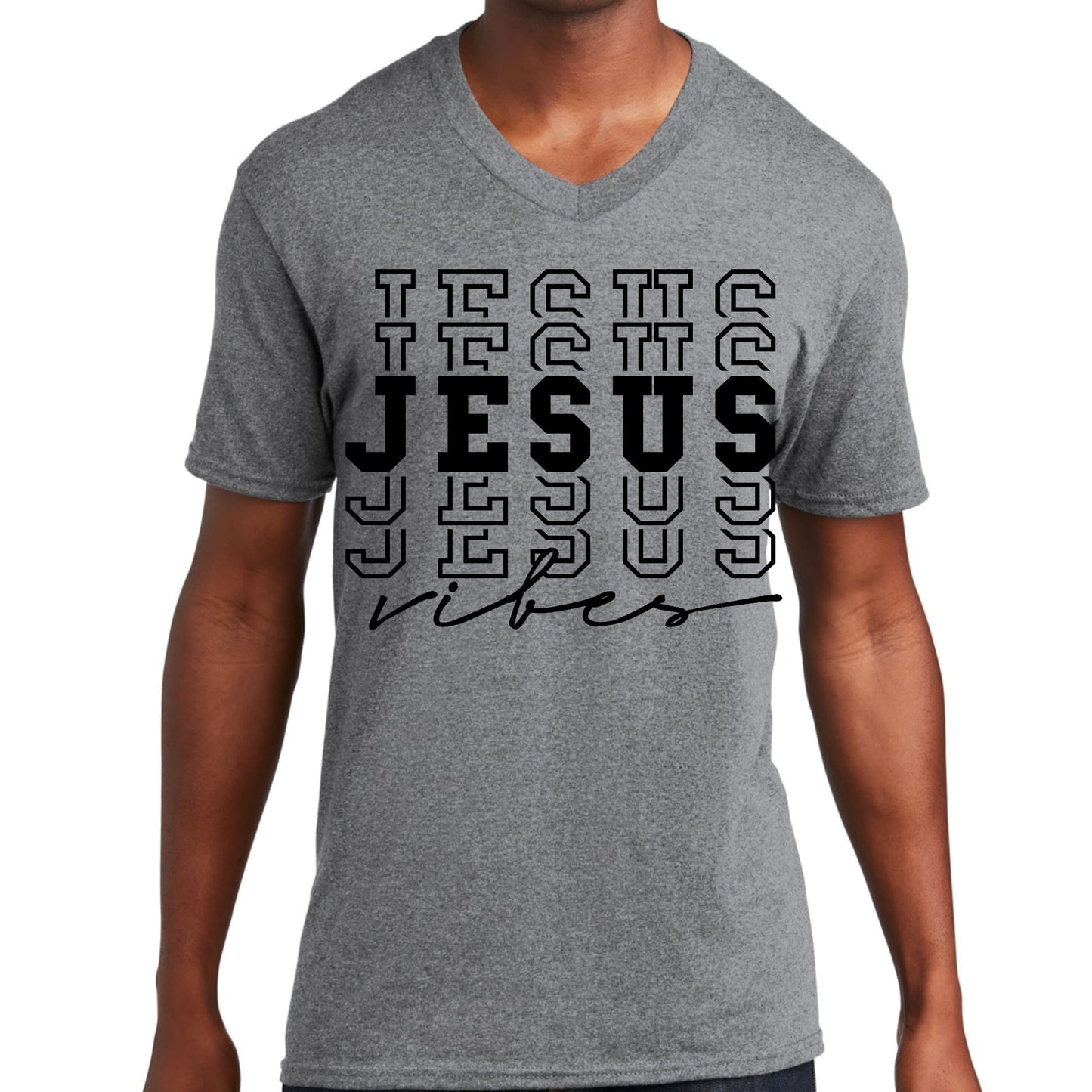 Mens Graphic V-neck T-shirt - Jesus Vibes-0
