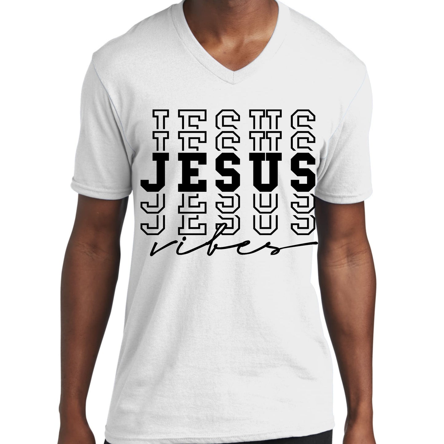 Mens Graphic V-neck T-shirt - Jesus Vibes-1