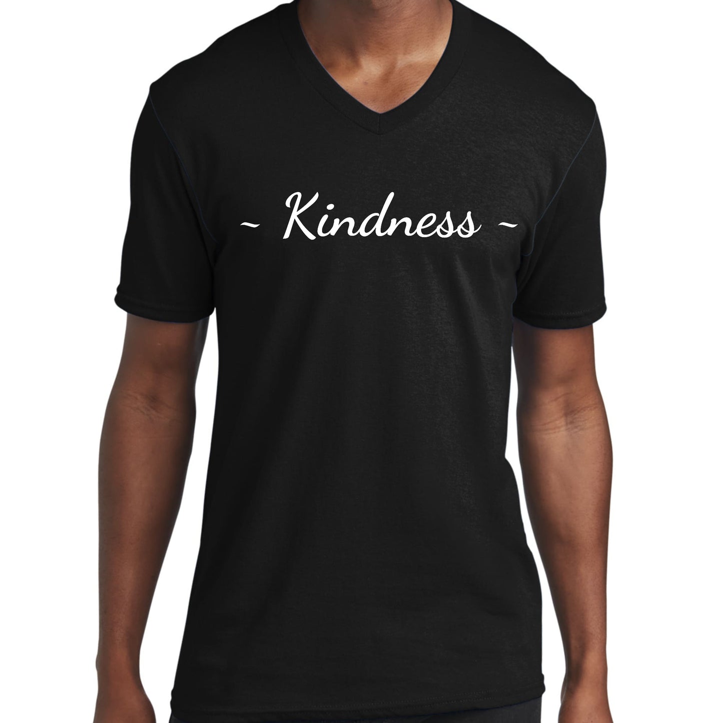 Mens Graphic V-neck T-shirt - Kindness White Print-0