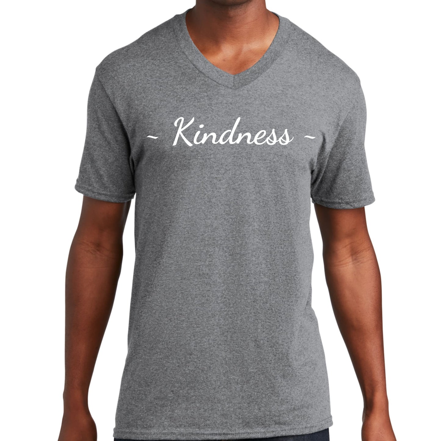 Mens Graphic V-neck T-shirt - Kindness White Print-1