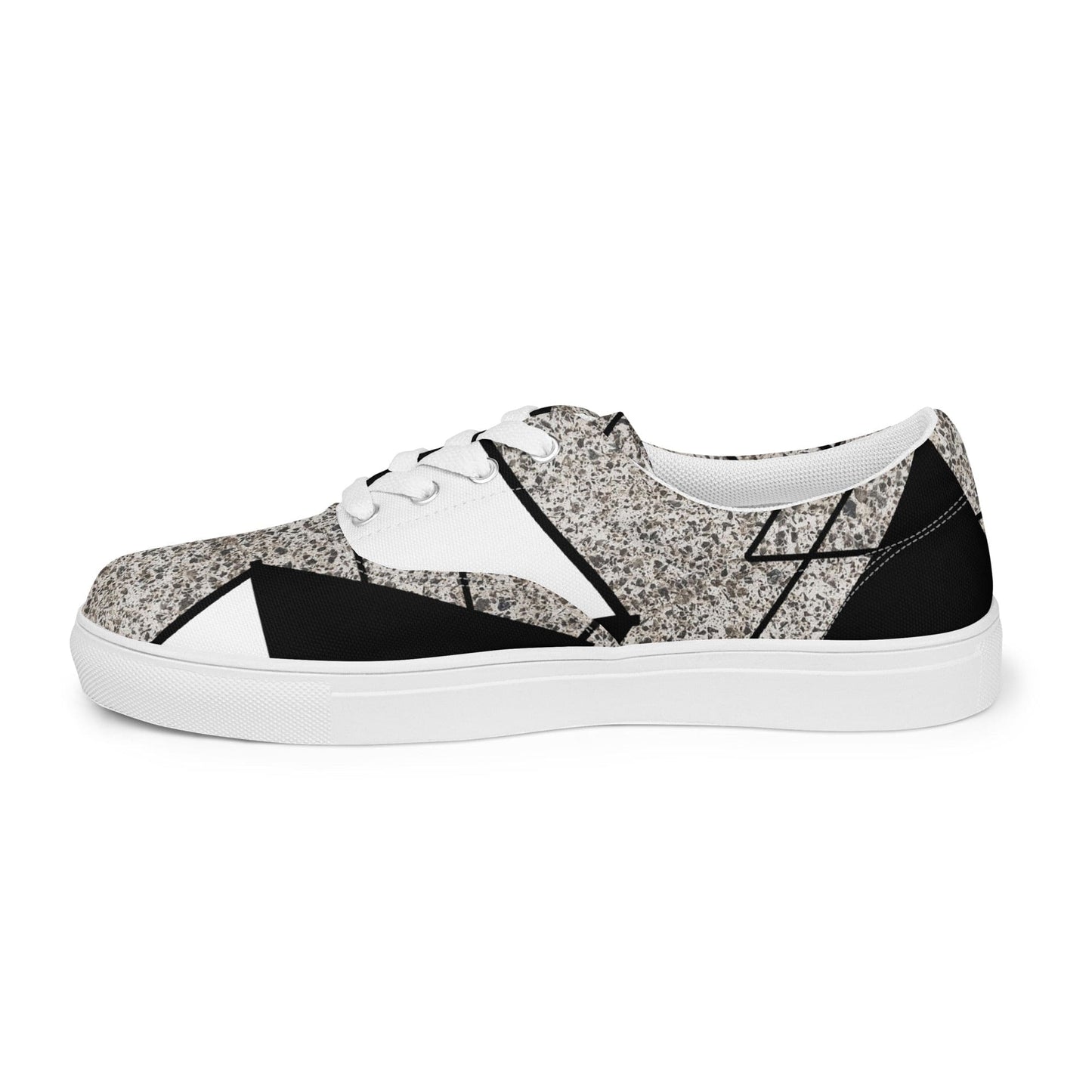 Mens Lace-up Canvas Shoes - Black and White Triangular Colorblock-2