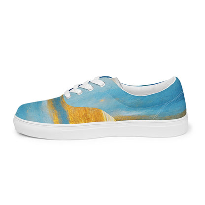 Mens Lace-up Canvas Shoes - Blue Ocean Golden Sunset Print-2