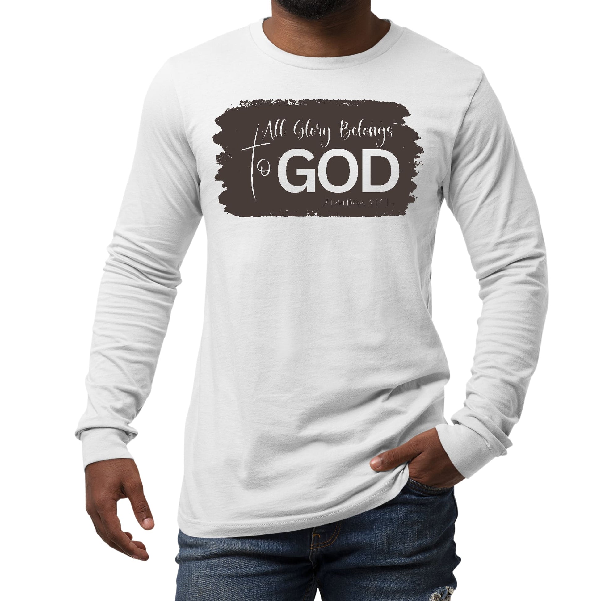 Mens Long Sleeve Graphic T-shirt All Glory Belongs to God - Brown-0