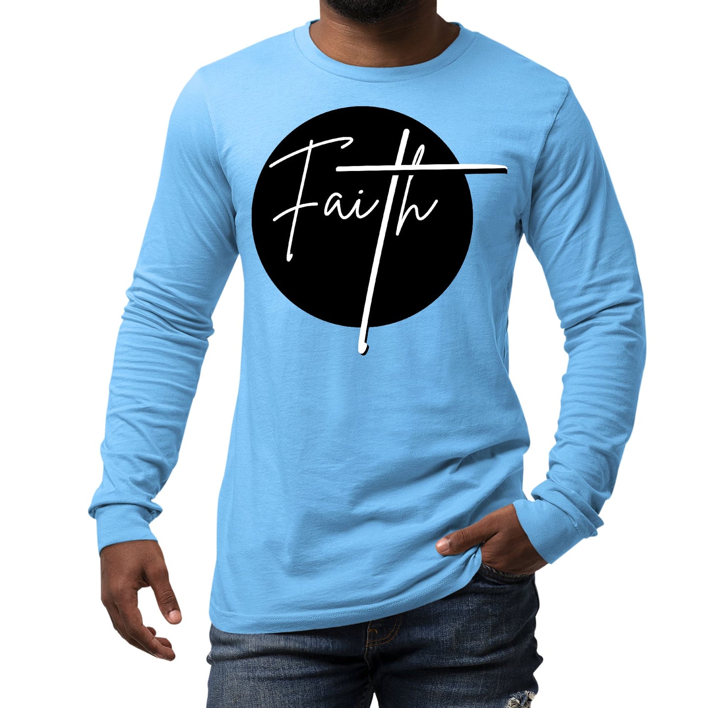 Mens Long Sleeve Graphic T-shirt Faith Print-4