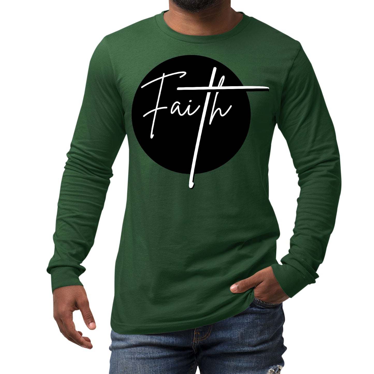 Mens Long Sleeve Graphic T-shirt Faith Print-6