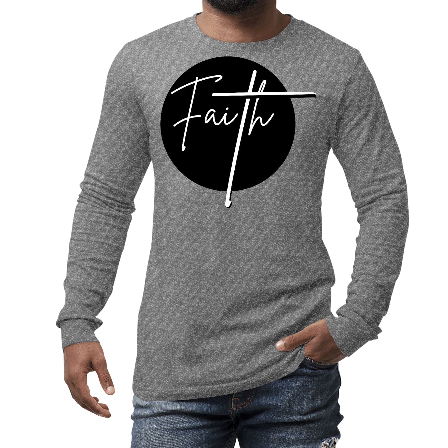 Mens Long Sleeve Graphic T-shirt Faith Print-3