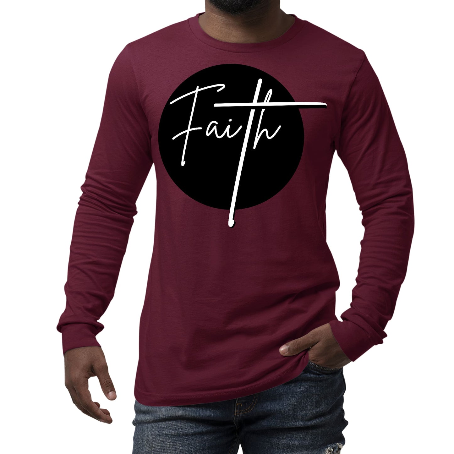 Mens Long Sleeve Graphic T-shirt Faith Print-2