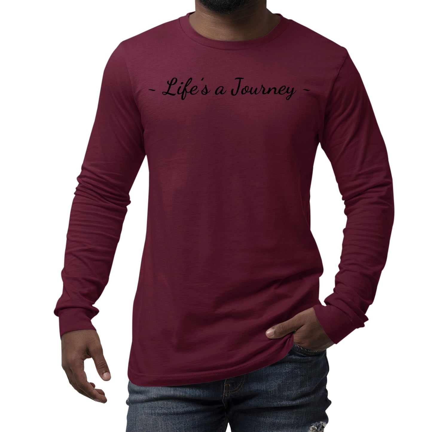 Mens Long Sleeve Graphic T-shirt Life's a Journey Black Print-2